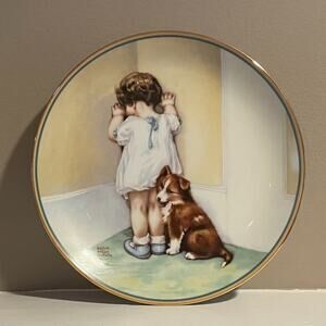 VTG "In Disgrace" Plate Hamilton Collection, Little Girl, Puppy Dog Collectible
